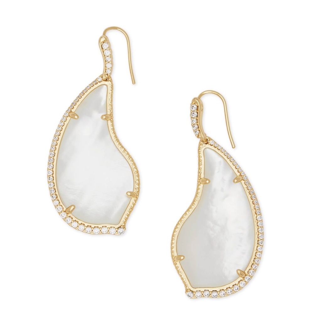 Kendra Scott Tinley Gold and Ivory Mother-of-Pearl Earrings NWT bag & box